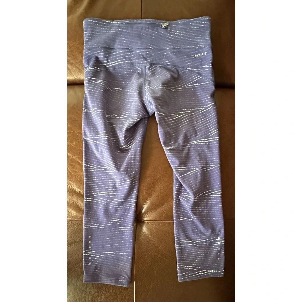 Nike Cropped Dri-Fit Running‎ Blue & White Leggings Pants Women's Sz S Swoosh